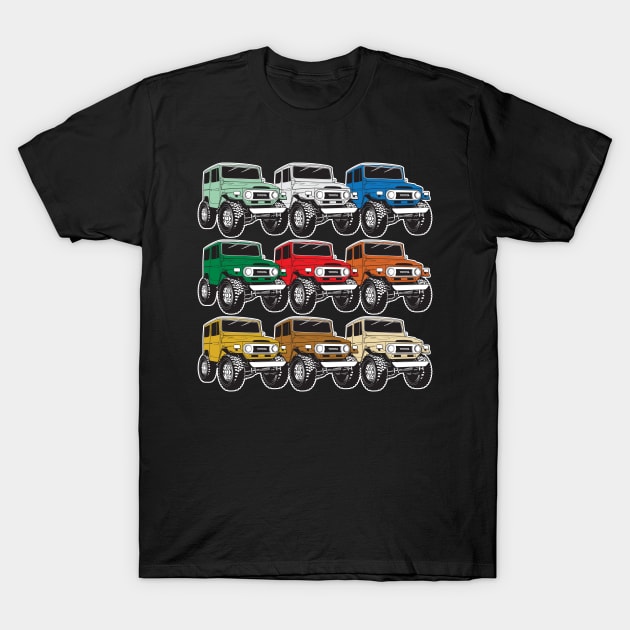 A Rainbow of Awesomeness (Stacked FJ40s) T-Shirt by Bulloch Speed Shop